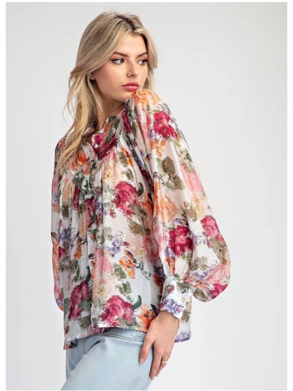 eesome Floral Puff Sleeve Blouse - Pink Multi